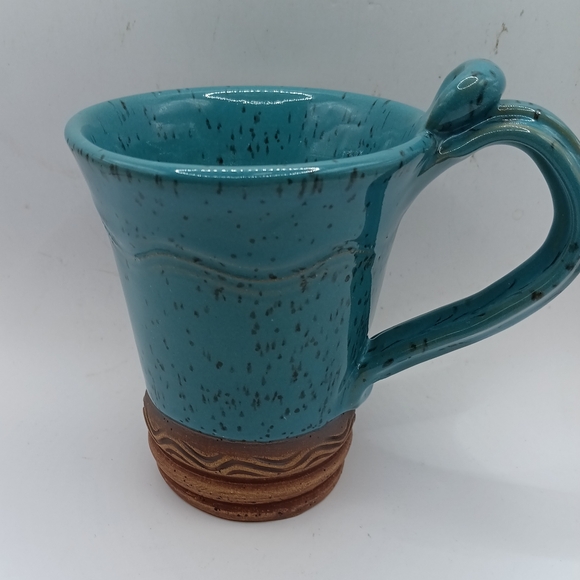 Art Pottery Teal Speckled Ceramic Coffee Tea Mug Signed - Picture 2 of 6